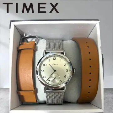 타이맥스 손목시계 실버 메쉬 브라운 가죽