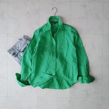 랄프 로렌 긴팔 셔츠 린넨 100% 오버 사이즈 롤업 S