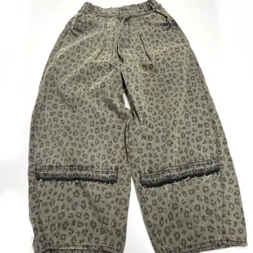 니코앤드 리메이크 배럴 데님 레오파드 무늬 M 허리밴딩 루즈핏 코쿤