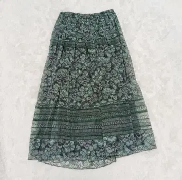 피노레 PINORE 38 다크 그린 올 패턴 플레어 스커트 허리밴딩