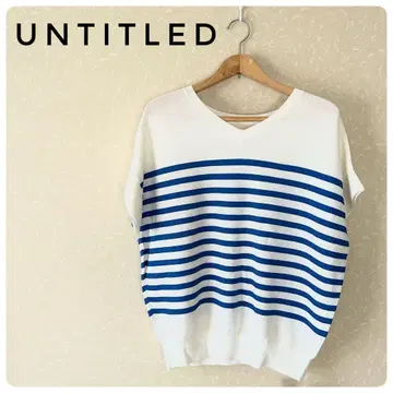 택 포함 새상품 UNTITLED 보더 V넥 반팔 니트 2
