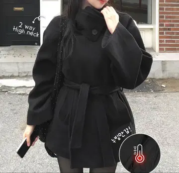 퀼팅 안감 울 롱 코트 벨트 포함 오버사이즈