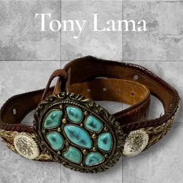 빈티지 Tony Lama 터콰이즈 콘초 가죽 벨트
