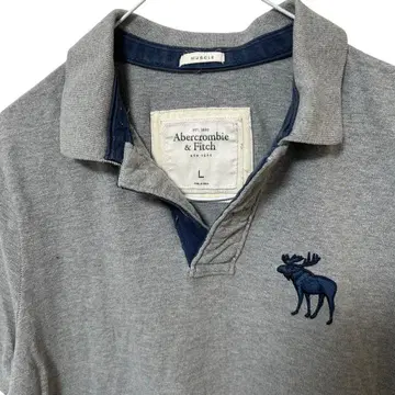구제 Abercrombie & Fitch 사슴 로고 라거 셔츠 L 그레이