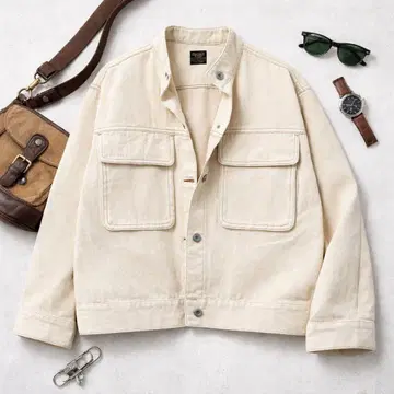 DOUBLE NAME 코튼 데님 자켓 화이트 프리