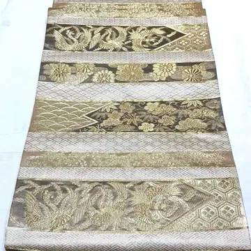 b879 순수 실크 육통 후쿠로 오비 골드 기모노