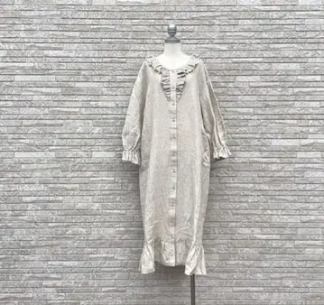 사만사 모스모스 타치카와 한정판 린넨 프릴 칼라 프론트 오픈 원피스