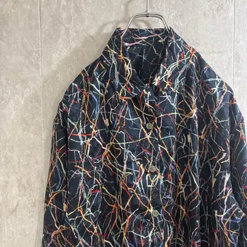 구제 의류 올 패턴 기하학 패턴 아트 폴리 긴팔 패턴 셔츠 레트로