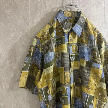 구제 의류 올 패턴 기하학 패턴 아트 폴리 반팔 패턴 셔츠 레트로