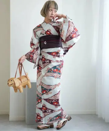 새상품 니코앤티크 utatane 유카타 세서미 그레이 만주국화 올