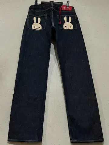 큔 2연 토끼 페인트 F-U2 데님 팬츠 맘모스 일본제 다크 네이비 32