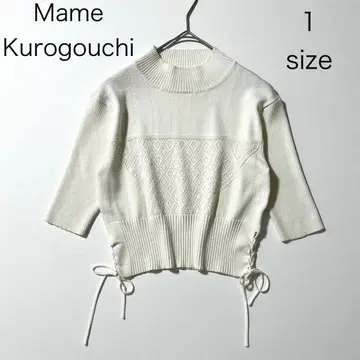 3527 [새상품급] 마메쿠로구치 반팔 자카드 니트 레이스 화이트 S