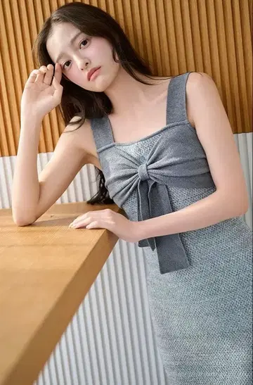 SNIDEL HOME 리본 트위드 원피스 그레이