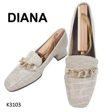 다이애나 새상품급 비트 로퍼 금장 장식 체인 악어 엠보 22cm