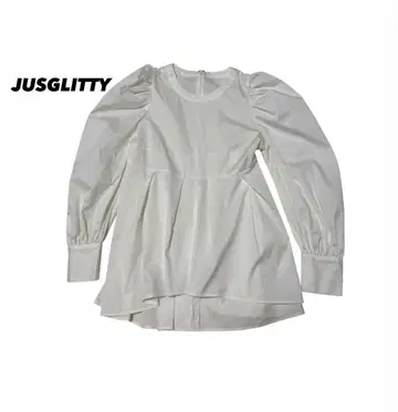 새상품급 JUSGLITTY 페플럼 블라우스 퍼프 슬리브 플레어 화이트