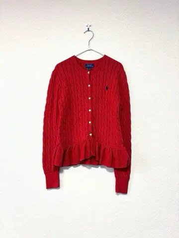 랄프 로렌 여성용 페플럼 케이블 니트 가디건 160 빨간색