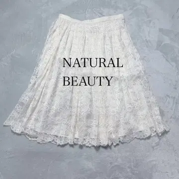 내추럴 뷰티 M 전체 레이스 플레어 스커트 화이트 일본제 고급 포멀