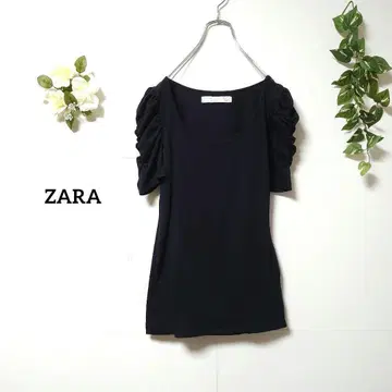 자라 반팔 티셔츠 퍼프 슬리브 M 블랙