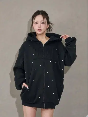 Darich DD 로고 비쥬 지퍼 후드티