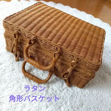 라탄 사각형 백 바스켓 브라운