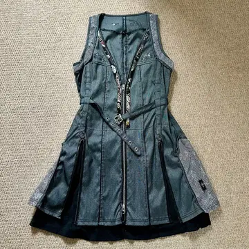 새상품급 OZZ CROCE 데님풍 원피스 롱 베스트 2way 오즈온