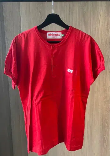 MIKI HOUSE 빨간색 헨리넥 티셔츠