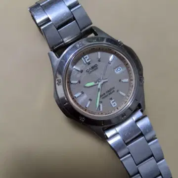 작동품. CASIO 아날로그 디지털 전파 솔라 손목시계 실버