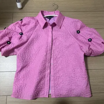 sister jane 핑크 퍼프 슬리브 셔츠 S