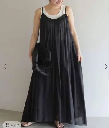 SLOBE IENA 코튼 거즈 개더 원피스 블랙 이에나