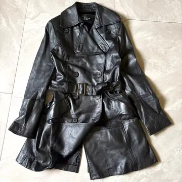 JON WEISER 양가죽 가죽 트렌치코트 블랙 벨트 포함 새상품급