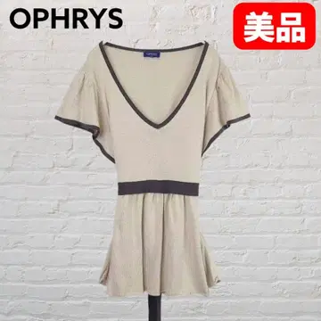 OPHRYS 이탈리아제 코튼 니트 뒷 리본 라벤더 배색