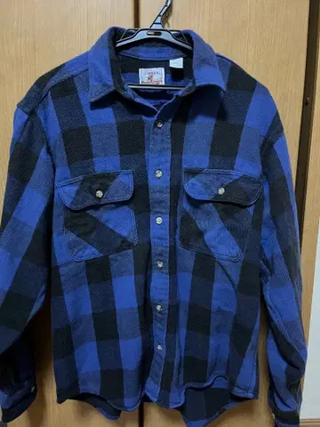 90s 버팔로 체크 플란넬 셔츠 파랑 블랙 두꺼운 원단 플란넬 구제 의류