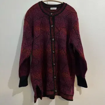 빈티지 니트 가디건 올 패턴 레트로 모헤어 장식 버튼