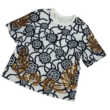 드리스반노튼 금 자수 올 패턴 안감 실크 코튼 긴팔 티셔츠