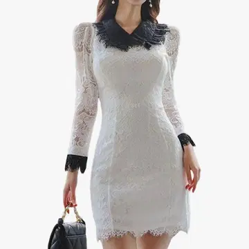 GRAXIA white x black lace one piece