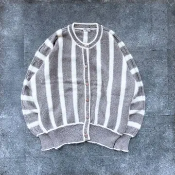 그레이지 스트라이프 니트 가디건 레트로 클래식 금테 버튼 짧은 기장