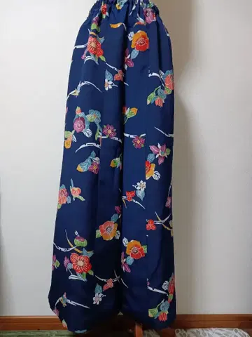 순수 실크 코몬 동백꽃 패턴 기모노 리메이크 팬츠