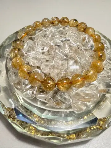 루틸 쿼츠 비즈 팔찌 골드