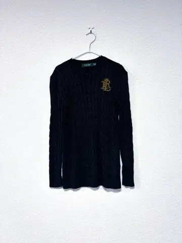 로렌 랄프 로렌 로고 와펜 케이블 짜임 니트 블랙