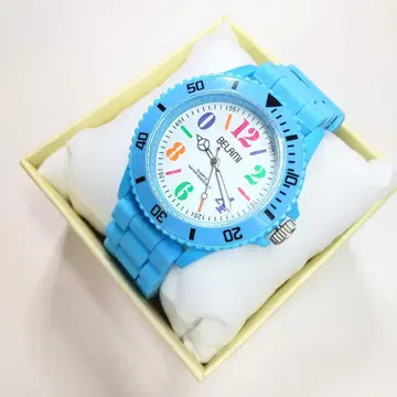 라운드 손목시계 블루 멀티 컬러 실리콘 밴드 빅