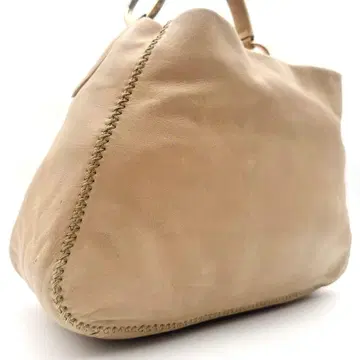 SAZABY 핸드백 가죽 베이지 골드 금장 장식 로고 각인