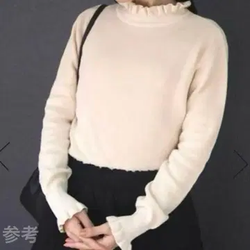 tumugu: 랜덤 리브 니트 프릴 하이넥 아이보리