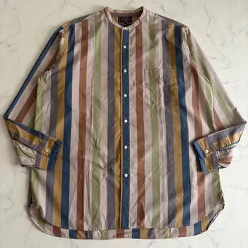 새상품급 BEAMS+ 밴드 카라 셔츠 XL 일본제 멀티 스트라이프 빔즈