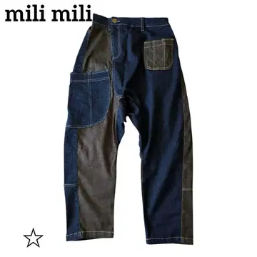 mili mili 밀리밀리 클레이지 패턴 절개 데님 팬츠 F