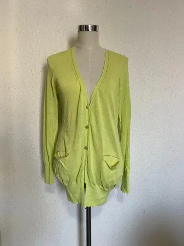 Vivienne Tam 라임 그린 V넥 가디건 골드 버튼