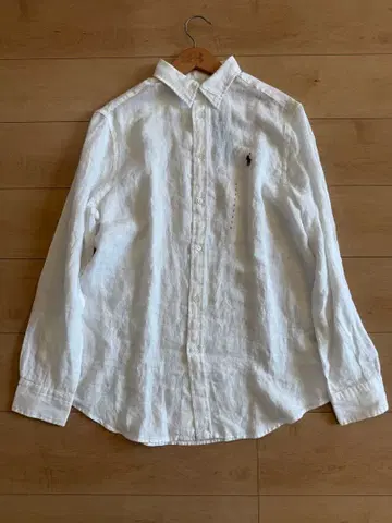 새상품 랄프 로렌 린넨 셔츠 클래식 핏 화이트 네이비 L 사이즈