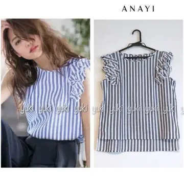 ANAYI 카라미 스트라이프 플라워 모티브 블라우스