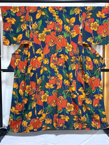 염색 코몬 기모노 꽃무늬, 순수 실크, No. 620A