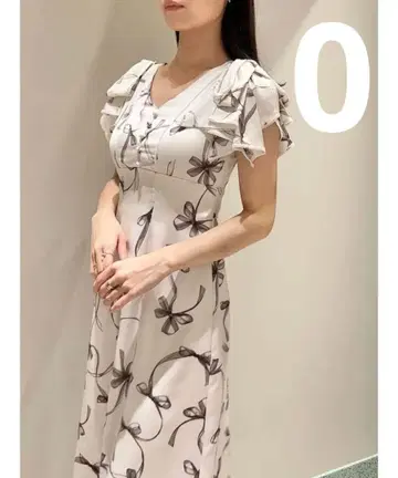 SNIDEL sustainable 리본 프린트 원피스 핑크 베이지 0