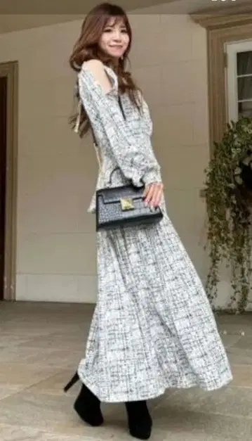 LIPSERVICE 립서비스 트위드라이크 프린트 원피스 S